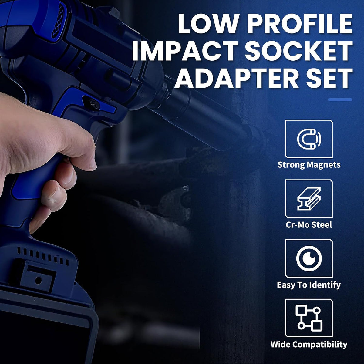 RAYSDEX 4-Piece Low Profile Impact Socket Adapter Set – Magnetic & Stackable