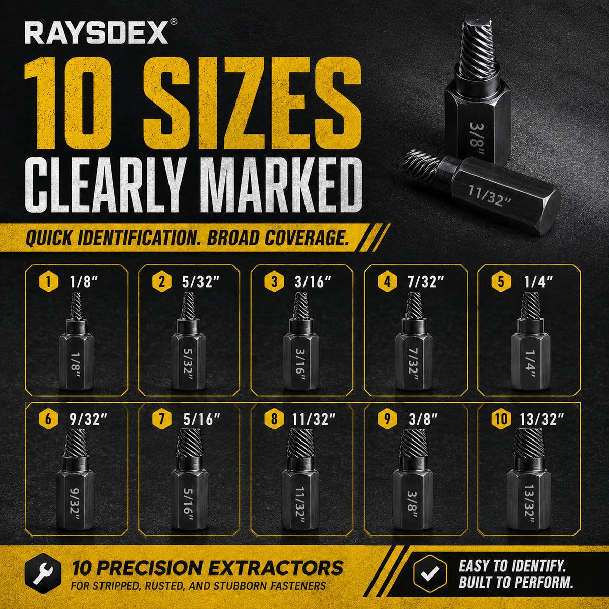 10 sizes screw extractor set size guide