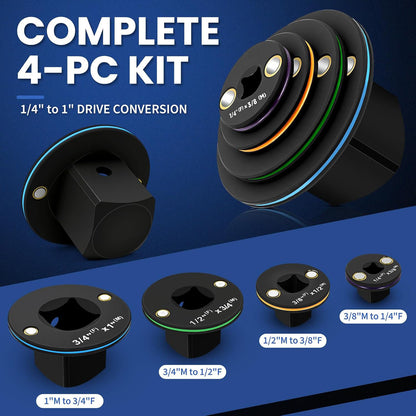 RAYSDEX 4-Piece Low Profile Impact Socket Adapter Set – Magnetic & Stackable