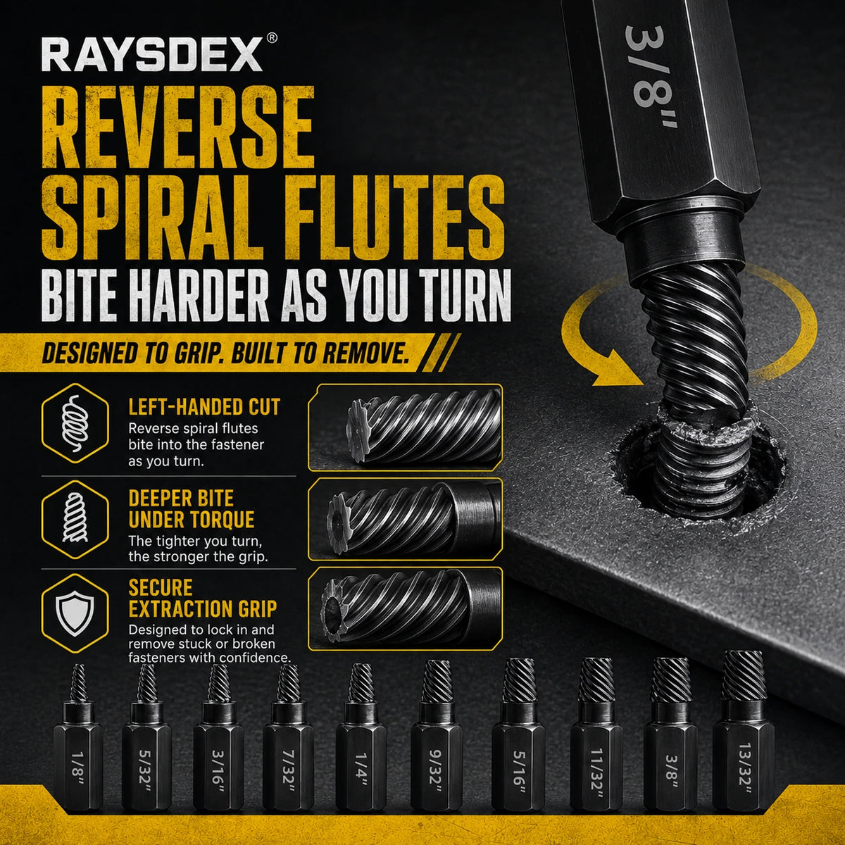 Reverse spiral screw extractor gripping design