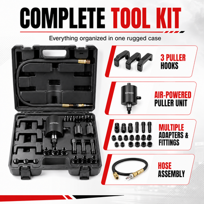 RAYSDEX Air-Powered Diesel Injector Puller Kit with Adapters & Puller Hooks